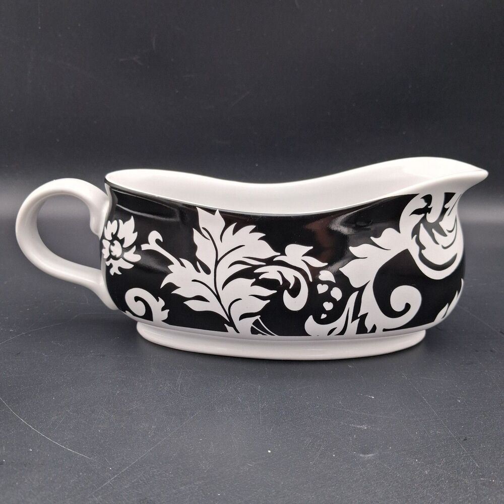 222 Fifth Black & White DAMASK Gravy Boat